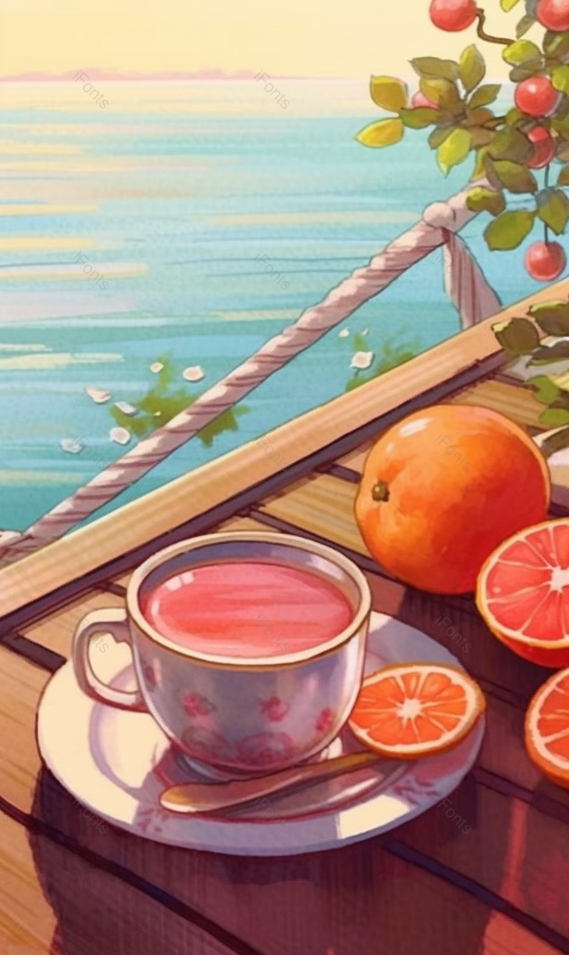 粉色唯美清新海边下午茶饮品插画背景,插画/手绘图,插画/手绘图库,插画/手绘图下载,插画/手绘